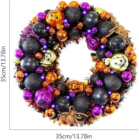 HipTree 13.8 Inch Halloween Ball Wreath for Front Door with Lights - Image 3