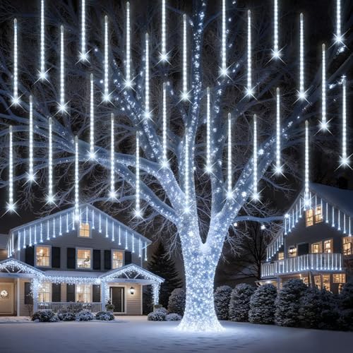 PEMOTech Meteor Shower Lights Outdoor, 38.5ft 15 Tubes 11.8" 540 LED Christmas Lights Outdoor, Snow Falling Icicle Light for Xmas Tree Halloween Decoration Wedding Party Window, Cool White by PEMOTech