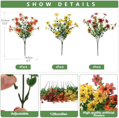 Homsunny Artificial Fall Flowers for Outdoor Planters Fake Mums Home Decor - Image 2