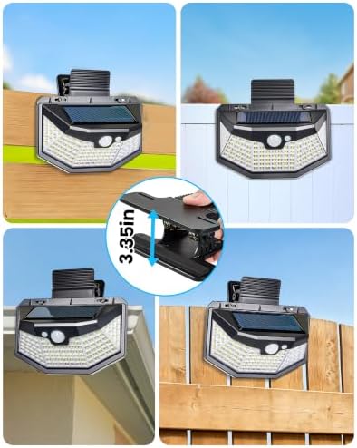 800LM Clip On Solar Lights Outdoor, 270° Wide Angle Motion Sensor Outdoor Lights with 115 LEDs & 3 Modes, IP65 Waterproof Solar Fence Lights Outdoor for Deck, Gutter, Patio, Backyard, Railing 2Pack - Image 6