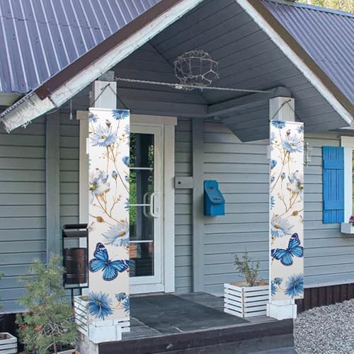 Daisy Porch Sign Hanging Blue Butterfly Outdoor Welcome Signs for Porch Decorations Door Banners for Front Door 2 Packs Outdoor Decor Banner Flag for Porch Home Yard Garden Party Decor - Image 3