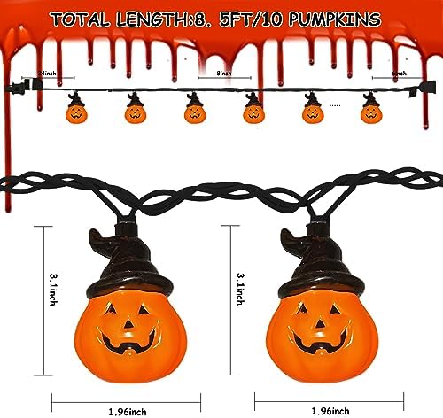 GOOTHY Halloween Pumpkin Hat String Lights, 8.5Ft Outdoor Halloween Decorations String Lights with 10 LED Jack-O-Lantern Light, Plug in Hooded Pumpkin Lights for Indoor Window Patio House Party Decor - Image 2