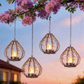Outdoor Solar Hanging Lantern, 4 Pack Hand Woven Copper Wire Teardrop Candle Holders with Solar Tea Lights, IP65 Waterproof Chandelier for Gazebo, Tree, Pergola, Patio Garden Decor by ALLFORTUNE