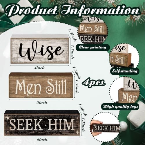 Lineshading 4 Pcs Christmas Nativity Wooden Blocks Wise Men Table Decor - Image 3