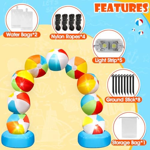 8FT Inflatable Beach Ball Arch for Summer Inflatables Outdoor Decorations Colorful Blow Up Archway Built-in 5 LED Lights Birthday Party Supplies for Pool Beach Luau Yard Lawn Garden Photo Backdrop - Image 5
