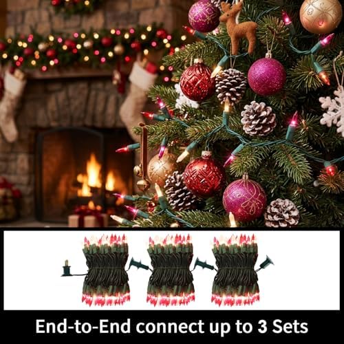 LAMPHOME Pink Red Clear String Lights, 31.9Ft 150 Mini Incandescent Fairy Lights, Valentine's Day Mother's Day Christmas Wedding Lights for Indoor Outdoor Patio Bedroom Xmas Tree Garland Decoration - Image 6
