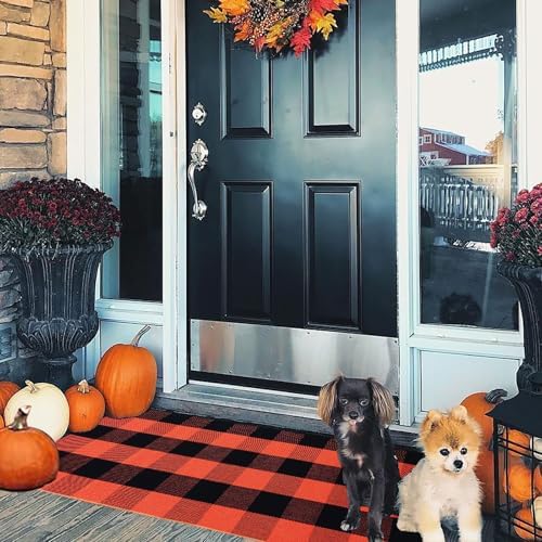 Buffalo Plaid Outdoor Rugs, 2'x4'3'' Orange and Black Checkered Indoor/Outdoor Area Rug, Layering Rug for Hello/Welcome Door Mat, Washable Cotton Woven Farmhouse Mat for Fall Front Porch Décor - Image 4