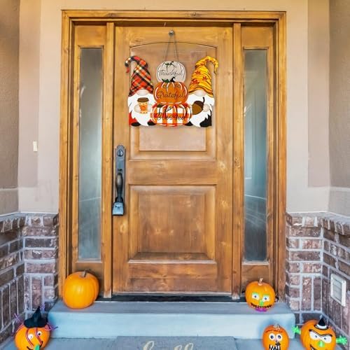 Reversible Fall Thanksgiving Decor/Christmas Decorations for Home, Thankful Pumpkin Fall Gnome Welcome Sign Porch Wall Door Hanger, Christmas Wreath Wall Decor Let It Snow Sign - Image 7