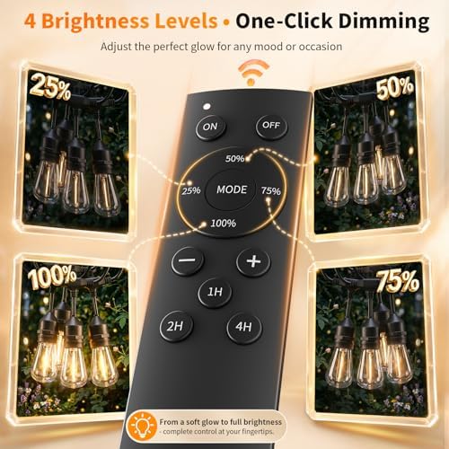 Hotsonic Remote Control Outdoor String Lights Waterproof, 50 FT LED Outside Lights with Shatterproof Bulbs, Dimmable Hanging S14 Lights 3 Modes for Patio Porch Garden pergola Yard Party House Decors - Image 4