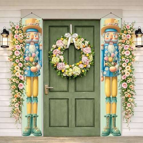 BlissYard Spring Nutcracker Door Banner Floral Hanging Banner Nutcracker Decor Tulip Bouquet Porch Banner Door Cover for Front Porch Wall Seasonal Holiday Home Decorations 12x72 Inch - Image 3