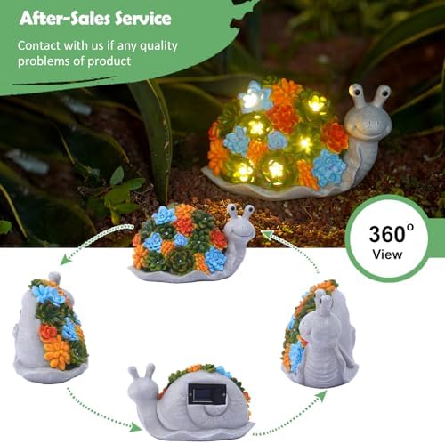 Nacome Snail Statues with Succulent for Garden Decor: Solar Outdoor Clearance Outside Yard Art Porch Patio Balcony Front Lawn Ornaments –Birthday Gifts for Mom Grandma Women - Image 4