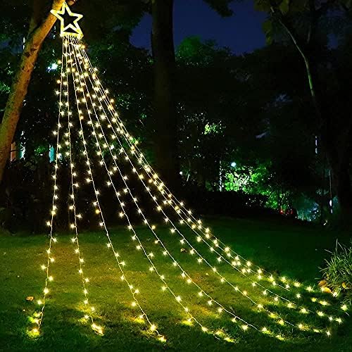 Waterfall Christmas String Lights with 317 LED Star Hanging Twinkle Fairy Curtain Lights for Party Wedding Patio Indoor Outdoor Decorative Water Flow Lights - Image 2