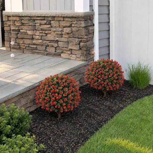 PATIO CHOICE Topiary Trees Artificial Outdoor Boxwood Ball Trees with Rose Set of 2 22" Fake Outdoor Plants Faux Bushes and Shrubs Decorations for Outdoor Indoor Front Porch Garden - Image 7
