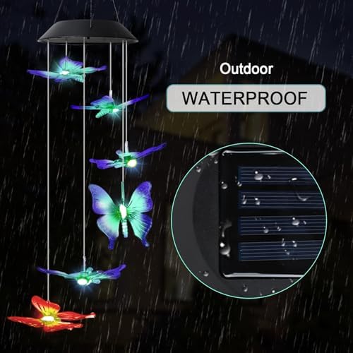 MorTime 25" LED Solar Wind Chime, Color Changing Solar Butterfly Wind Chimes Mobile Hanging Wind Chime for OutsideHome Garden Decoration - Image 4