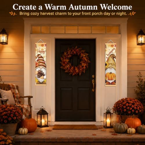 Happy Thanksgiving Gnome Door Banner Set of 2, Pumpkin Porch Decor for Home - Image 6