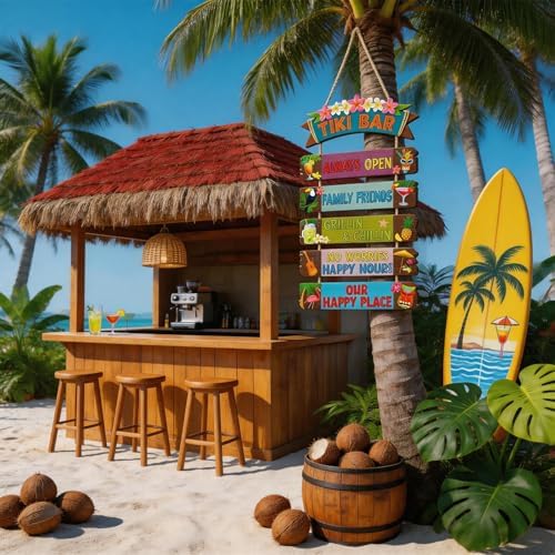 HOURIA Funny Tiki Bar Welcome Hanging Wood Sign,Tropical Hawaiian Luau Party Decorations(11.4"X21"),Funny Summer Tiki Bar Decor, Carnival Aloha Decoration for Outside Patio Backyard Beach - Image 5