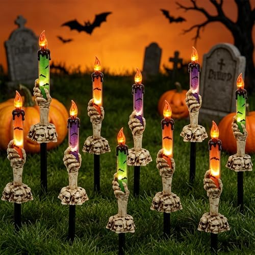 LJLNION Halloween Decorations, 10 Pack Tabletop Candle Lights with Skeleton Ghost Hand, Waterproof Lighted Yard Stakes, Battery Operated for Light Up Halloween Indoor/Outdoor Garden Decor - Image 2