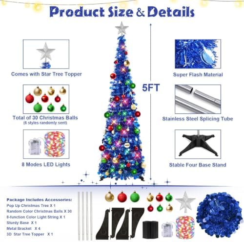 N&T NIETING Pop Up Christmas Tree with Lights & Ornaments, 5FT, Royal Blue - Image 3