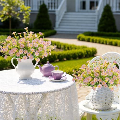 6 Bundles Artificial Flowers Outdoor UV Resistant Faux Plants, Light Purple - Image 5