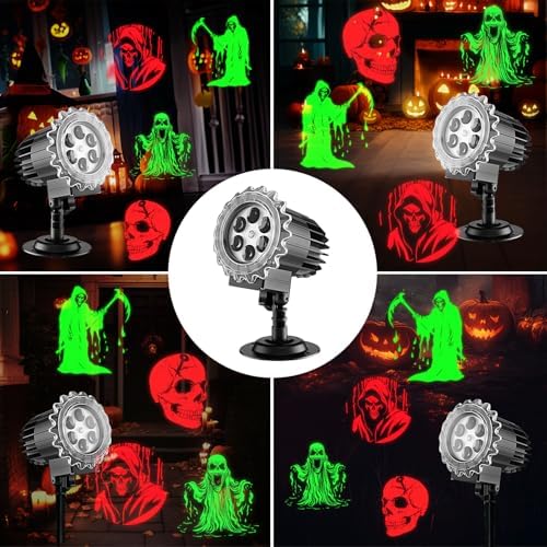 Halloween Projector Lights Outdoor Indoor - 3D Dynamic Red & Green Skull Ghost Skeleton Projector Decorations Lights, Waterproof Halloween Party Light for Window, Garden, Ground, Roof,Halloween Decor - Image 3