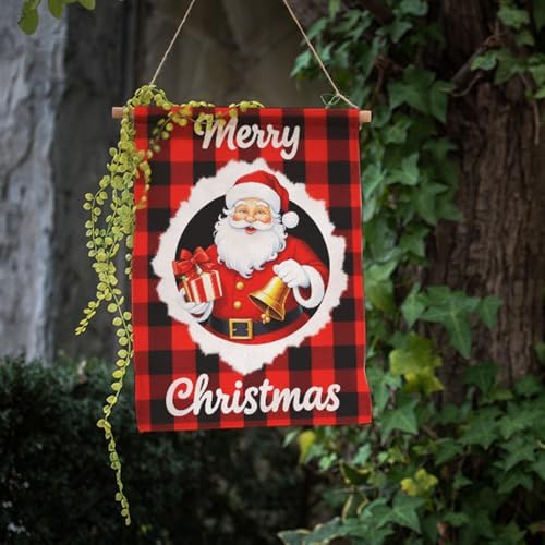 Moslion Santa Claus Merry Christmas Garden Flag 12.5x18 Inch Red Black Classic Gingham Lattice Yard Flag Burlap Banners Vertical Double Sided for Farm House Outside - Image 3