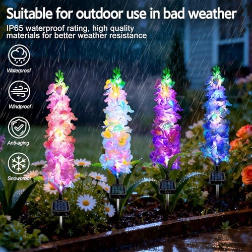 MRHEPHAESTUS Solar Garden Lights, 6 Pack 20 LEDs Solar Delphinium Flowers Lights Gifts for Mom Grandma Women, Waterproof Solar Outdoor Lights Two Lighting Modes for Wedding Garden Yard Patio Decor - Image 5
