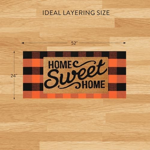 Uphome Bufflo Plaid Outdoor Rug 2'x4.3', Fall Decor Checkered Front Door Mat, Indoor Outdoor Farmhouse Porch Rug for Layered Door Mats, Washable Halloween Black/Orange Runner for Patio Entryway - Image 2