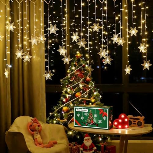 Snowflake LED Curtain Lights, Plug-in 19Ft/6M 96 LEDs Fairy String Lights by Unknown
