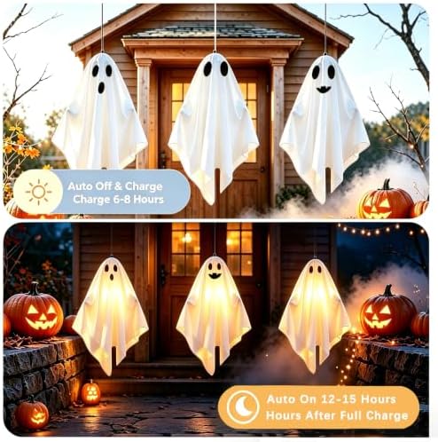 Solar Light Up Swinging Ghost, Halloween Outdoor Decor - Image 3