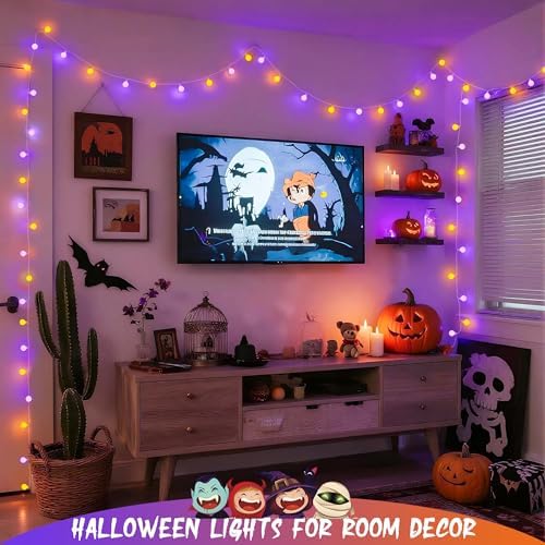 JMEXSUSS 100 LED Globe Orange and Purple Halloween Lights Indoor Remote - Image 3