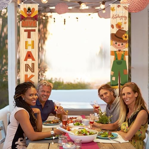 VitalCozy 2 Pcs Fall Thanksgiving Porch Banners Give Thanks Door Decor - Image 6
