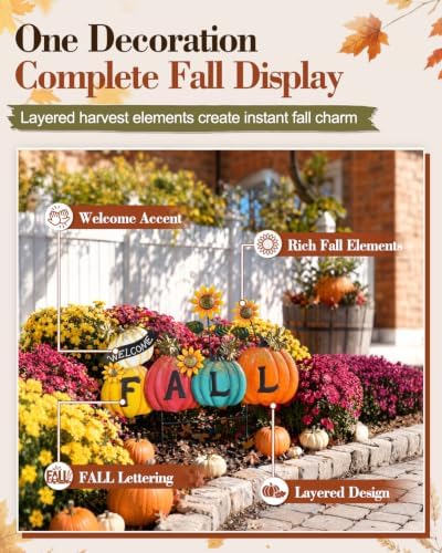 Fall Outdoor Decorations - Metal Pumpkin Yard Stakes with Fall Letters & Sunflower, Cozy Rustic Farmhouse Thanksgiving Outdoor Decor for Front Porch Lawn Garden Patio - Image 3