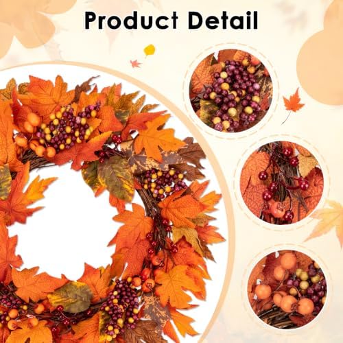 Fall 6FT Garland Wreaths 24", 4 Pack, Artificial Autumn - Image 4