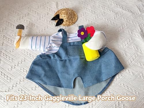 Gardener Goose Costume Fits 23 Inch Porch Lawn Statue, Summer Gardener Outfit with Flower Pot & Shovel Accessories, Spring Yard Patio Party Decoration - Image 2