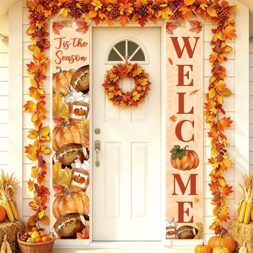 Fall Welcome Banner Porch Sign Football Banner Door Outdoor Decor by Xiolcxdr