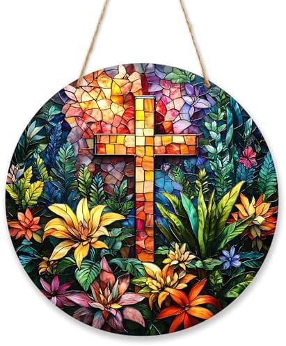 Cross and Wildflowers Christian Signs, Religious Easter Faith Wood Hanging Decor For Home Bedroom Living Room Office Gallery Wall Decorations, Christian Gifts for Friends Colleague -011 by Unknown