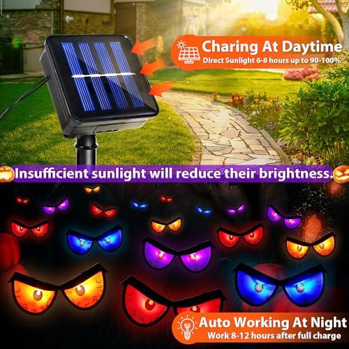 Solar Halloween Lights Spooky Eyes for Bushes, 5 Pairs Flashing Glowing Eyes Halloween Decorations Outdoor, Blinking Eye Lights for Yard Decorations (Multicolor) - Image 3