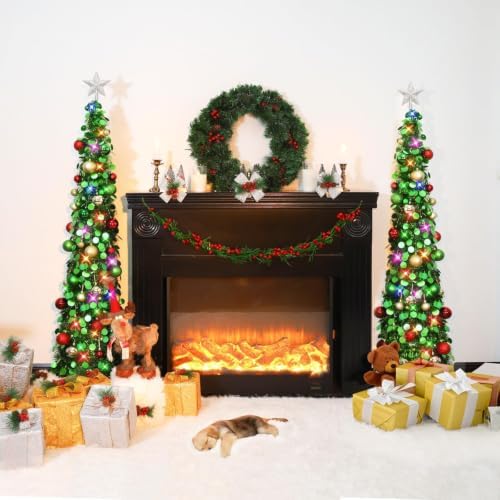 N&T NIETING Pop Up Christmas Tree with Lights & 30 Balls, 5Ft Collapsible Green Tinsel Christmas Tree Decoration for Holiday Xmas Home Office Decor - Image 4