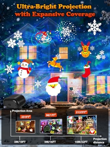 2025 Upgrade No Slides Christmas Projector Lights Outdoor, Holiday Projector Lights with 12 Dynamic Patterns & 7 LED Colors, Remote, Timer, IP65 Waterproof for Xmas Party Garden Yard Decor (Black) - Image 4