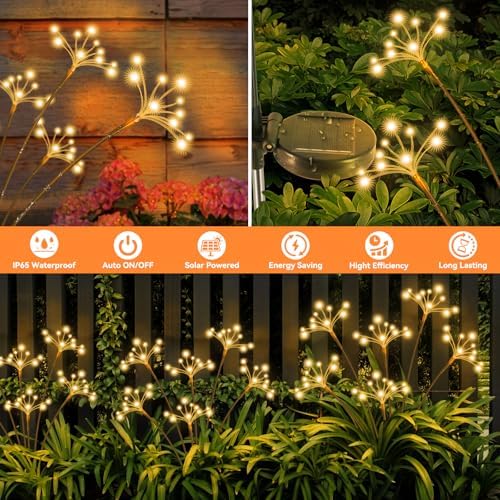 Solar Garden Lights 4 Pack Waterproof Solar Swaying Starburst Light Outdoor Lights for Yard Patio Walkway Pathway Party Wedding Christmas Decoration, Warm White - Image 5