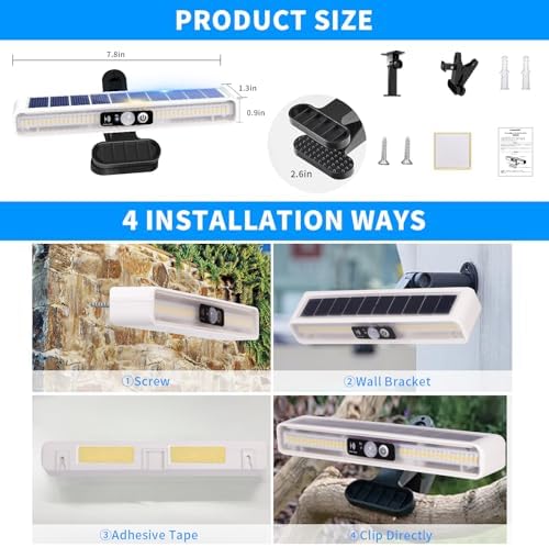 Clip On Solar Lights Outdoor with PIR Motion Sensor (White ,4 Pack ,3000K) - Image 5