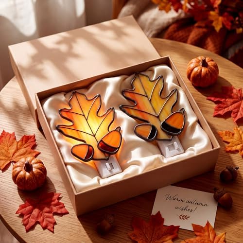 Baquler 2 Pcs Stained Glass Maple Leaf Night Light Plug into Wall - Image 5