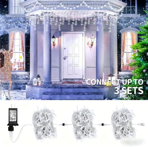 White Christmas Icicle Lights, 300 LED 33FT Icicle Curtain Lights - Image 6