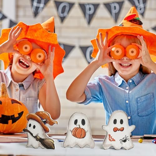 Smile 3 Pcs Wooden Blocks Signs, Happy Halloween Ghost Indoor Decor - Image 4