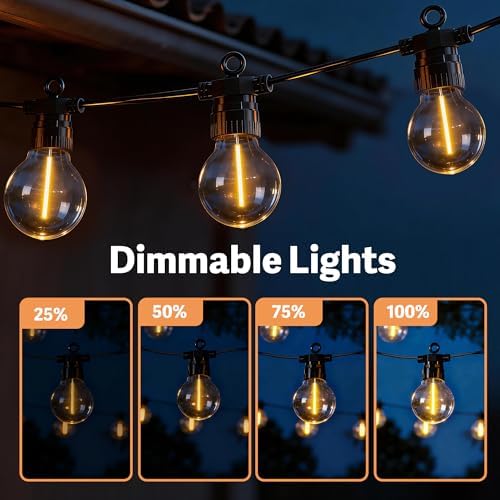 50FT Outdoor String Lights with Remote, 20 Dimmable Shatterproof LED G50 Bulbs, Waterproof Patio & Backyard Lights for Pergola, Deck, Garden, Bistro, Commercial Grade Hanging Lights - Image 4