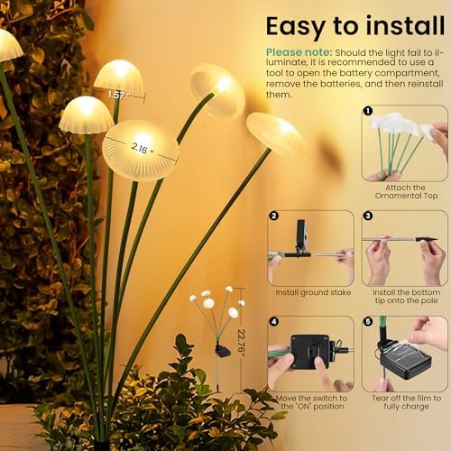 Solar Garden Lights, 6pack Swaying Mushroom Lights - Image 4