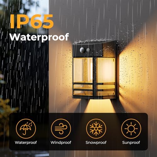 btfarm 6 Pack Solar Wall Lights Outdoor,3 Modes Motion Sensor Lights Dusk to Dawn, IP65 Waterproof Porch Light Solar Powered, 1200mAh Wireless Wall Mount Sconces for Outside Patio, Garage, Yard - Image 5