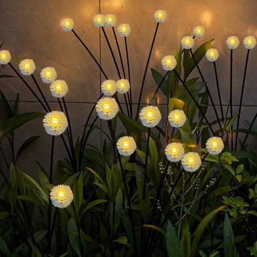 4PK 32LED Solar Garden Lights Outdoor, Dandelion Solar Lights Outdoor, IP65 Waterproof Firefly Light Outside Decor for Patio Pathway, Sway by Wind for Fairy Garden Dandelion Decorations, Warm White - Image 6