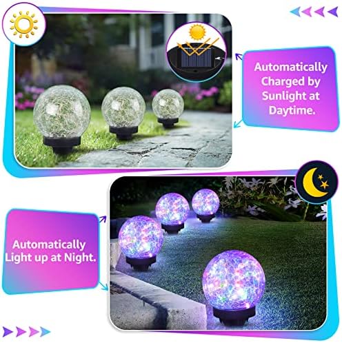 ASOMST 2-Pack Garden Solar Lights Outdoor, Colored Cracked Glass Ball Light Waterproof, Decorative Solar Powered Globe Lighting Multicolor for Yard - Image 4
