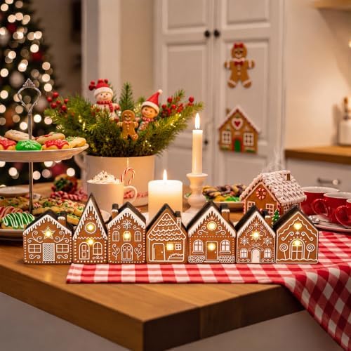 Yousoontic Christmas Table Decorations, Light up Gingerbread House Table Centerpieces Wooden Sign Decorations with LED Lights, 3D Block Xmas Decor for Christmas Tabletop Mantel Desk Home Office Party - Image 4